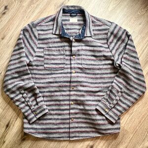 NWOT Marine Layer Striped Snap Shacket Button Overshirt Mens XXL Gray Red
